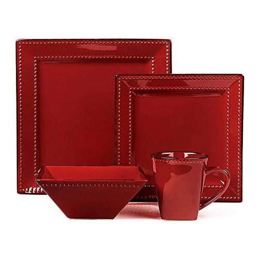 16 Piece Square Beaded Stoneware Dinnerware by Lorren Home Trends, Red