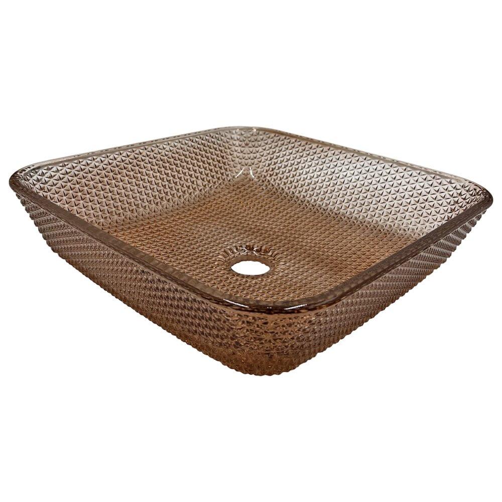 16" Brown Textured Glass Square Vessel Sink