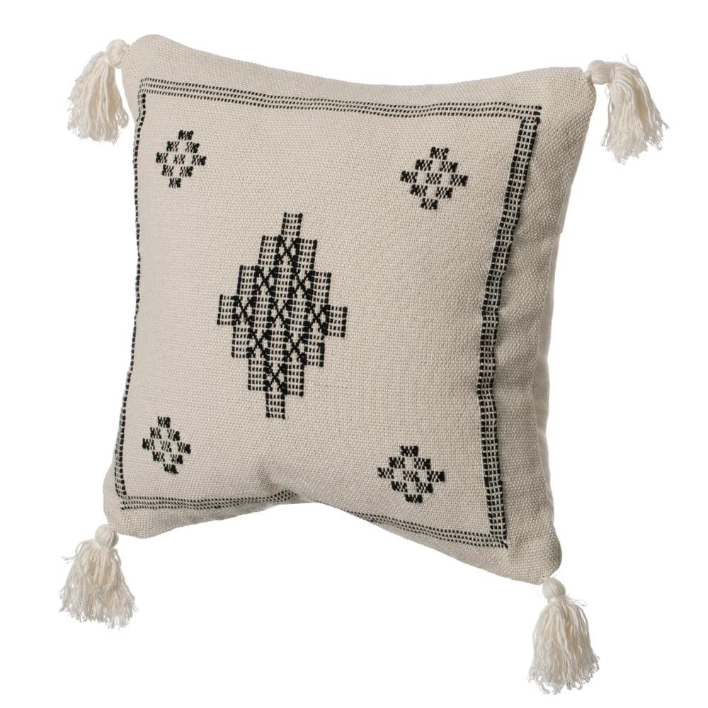 16" Throw Pillow Cover with Southwest Tribal Pattern and Corner Tassels