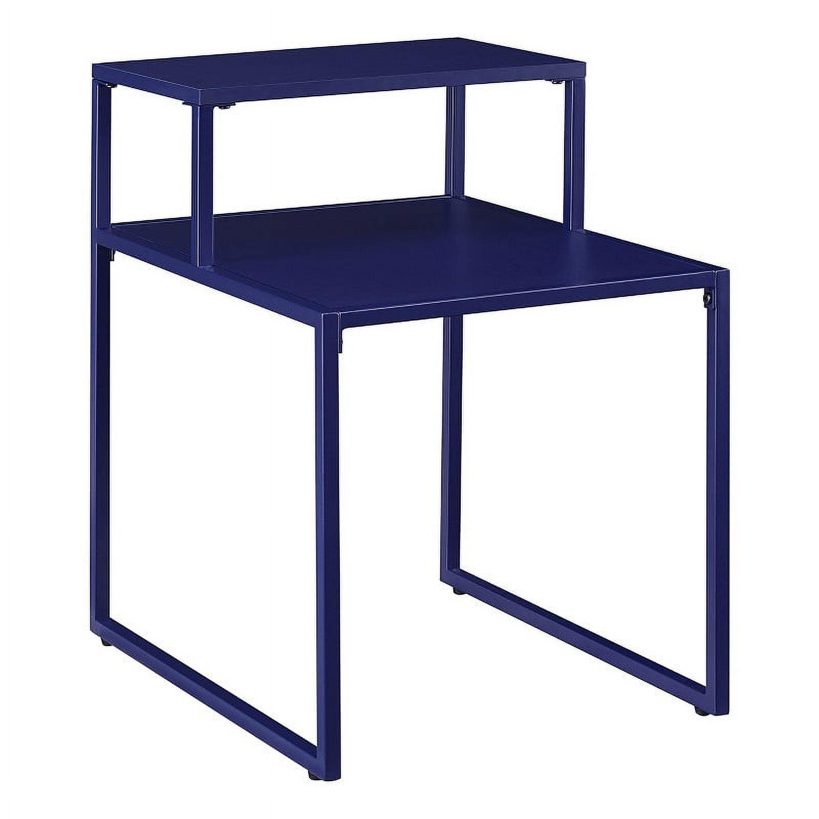 Blue Metal and Wood 16" Two-Tier Side Table