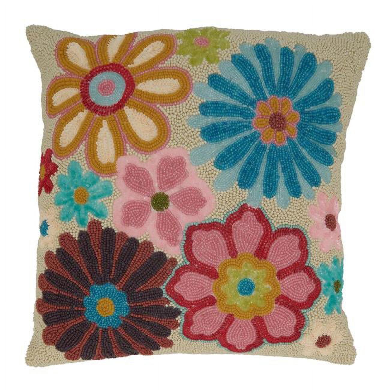 Embroidered Multicolor Cotton Square Throw Pillow, 16"