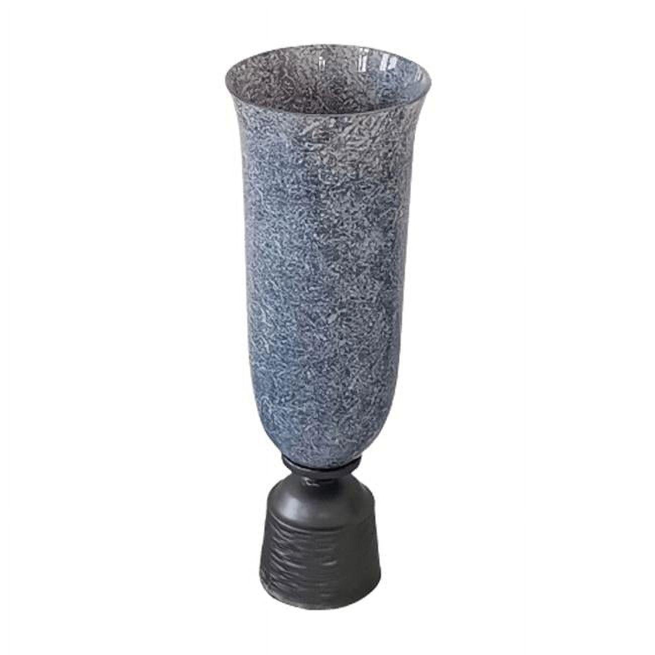 Tranquil Blue 16" Glass Vase with Sturdy Metal Base