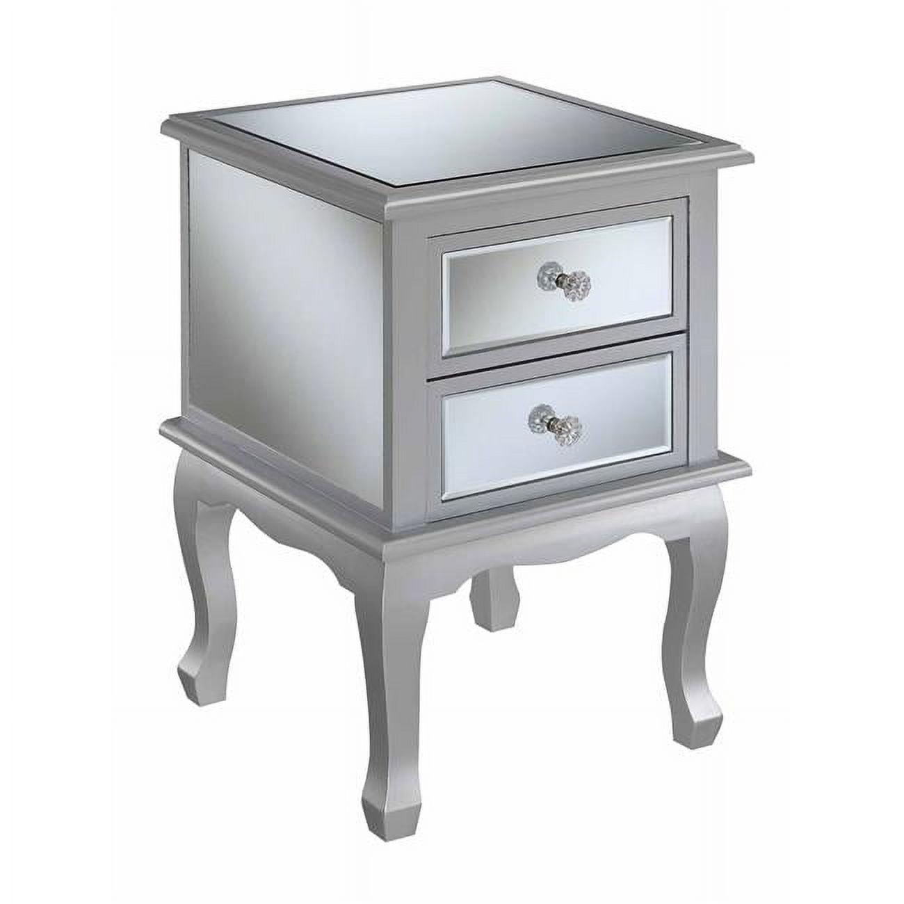 Silver Mirrored End Table with Storage Drawers, 16 x 16 x 24 in.