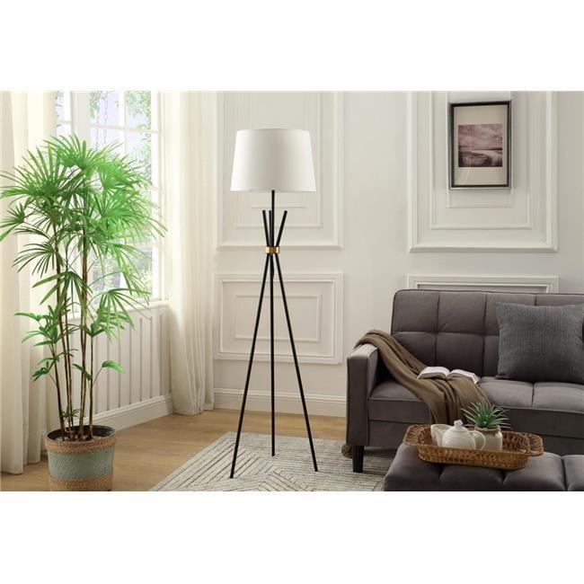 Black Metal Tripod Floor Lamp with Tapered Linen Shade