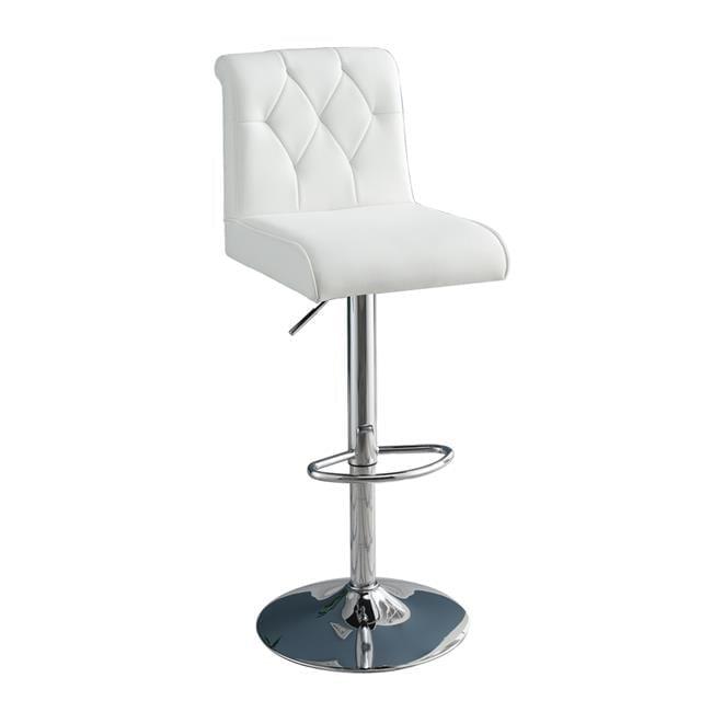 White Adjustable Leather Swivel Barstool with Button Tufted Back