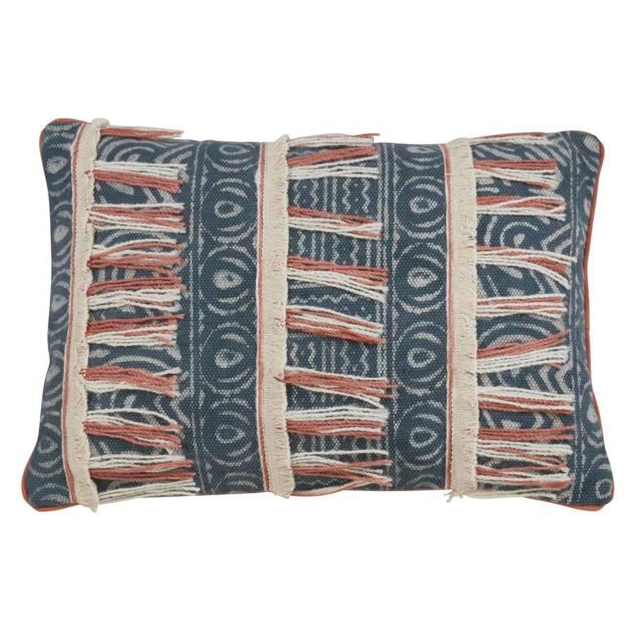 Saro Lifestyle Block Print Embroidered Pillow - Down Filled, 16"x24" Oblong, Blue