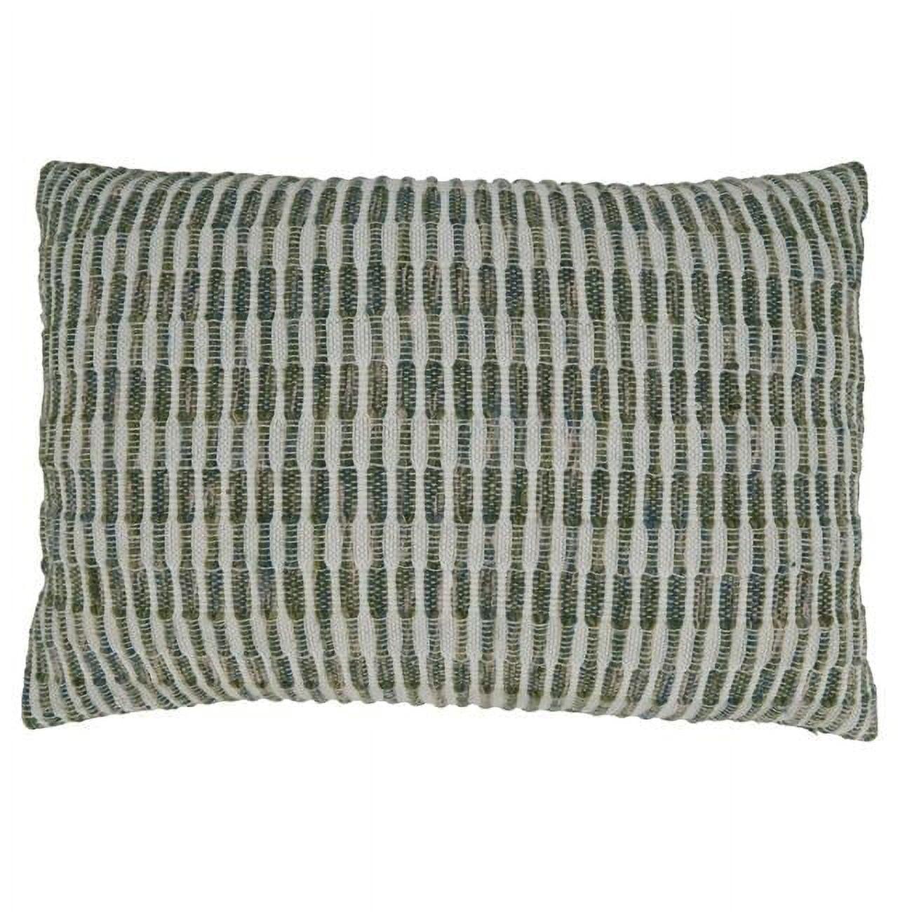 Green and White Cotton Woven Line Pillow Cover