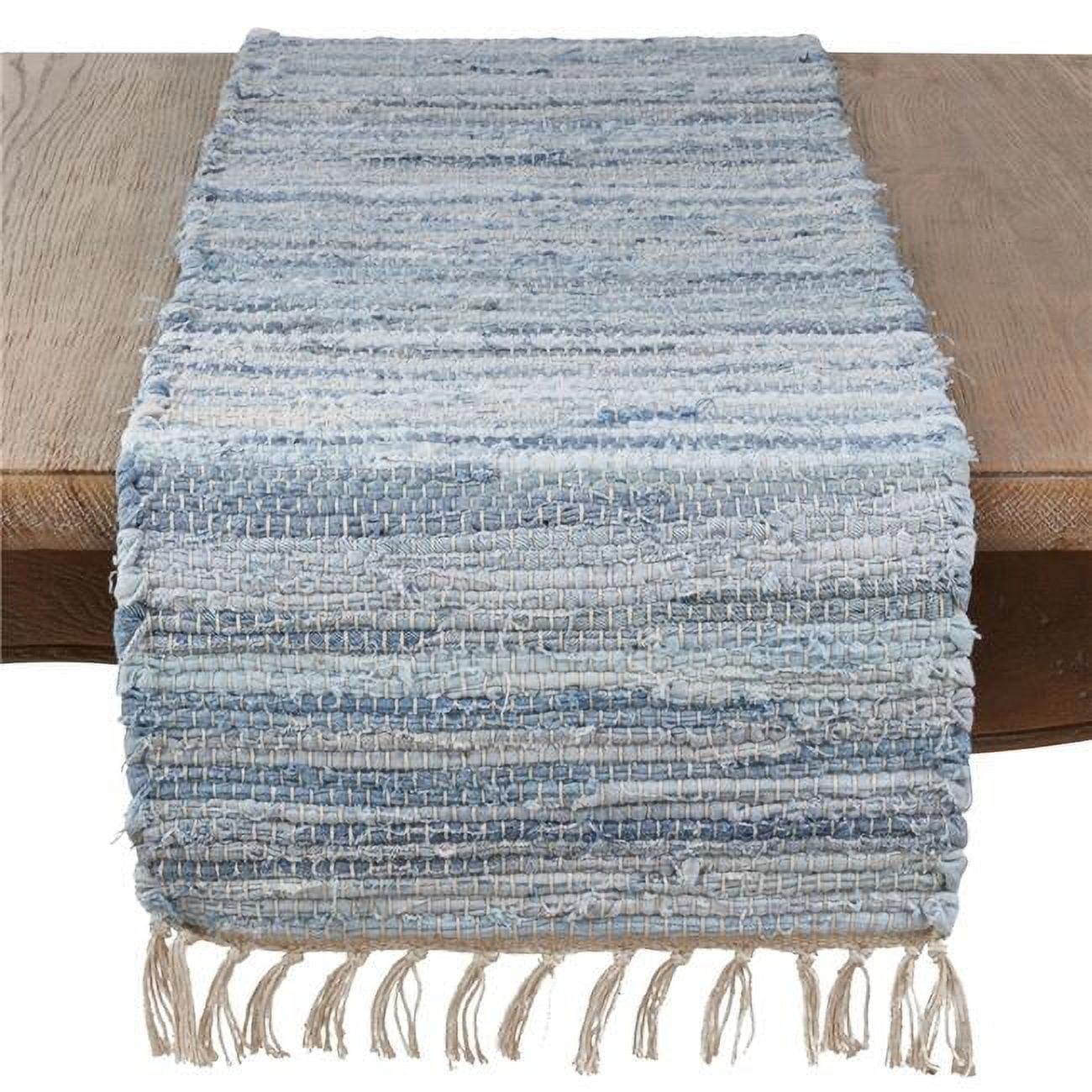 Saro Lifestyle Heavy Table Runner With Denim Chindi Design