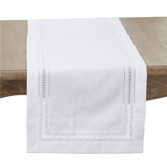 White Hemstitch Polyester Rectangle Table Runner