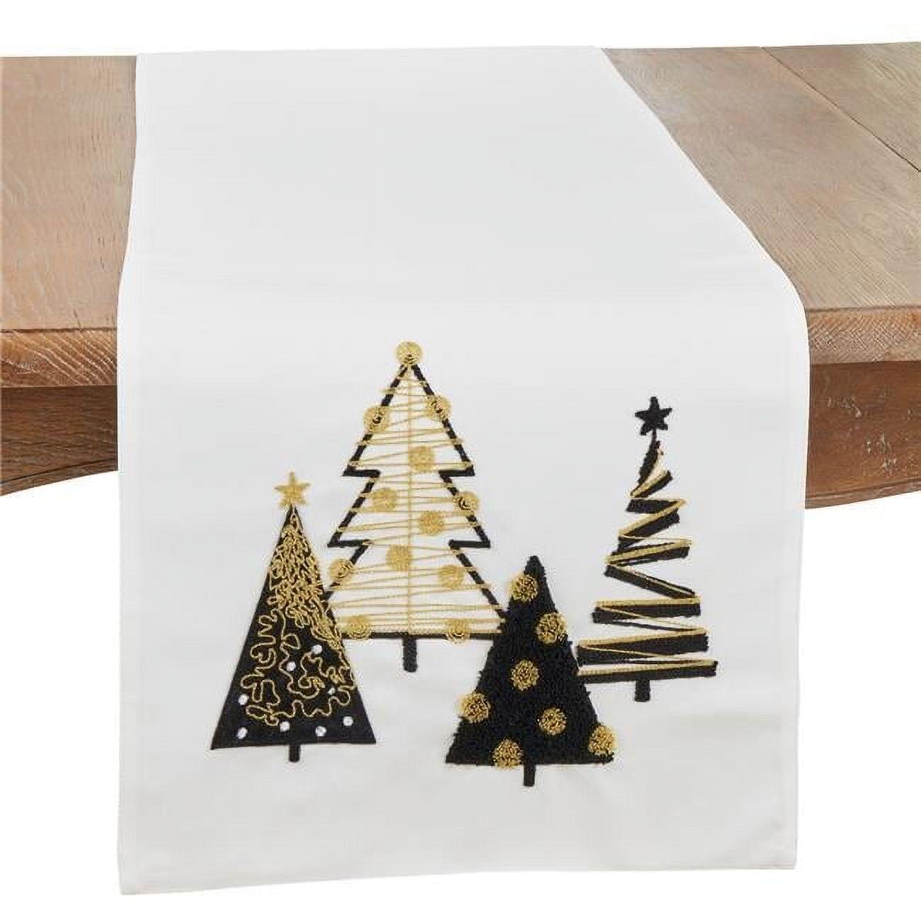 Saro Lifestyle Whimsical Christmas Trees Table Runner, 16"x70", White