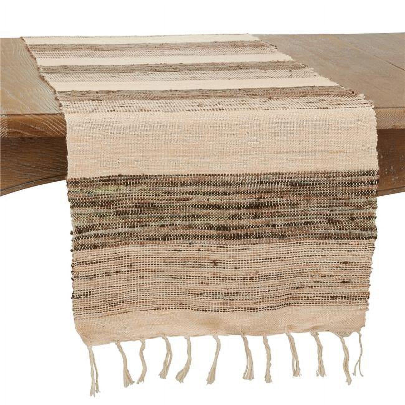 Beige and Brown Striped Cotton Table Runner