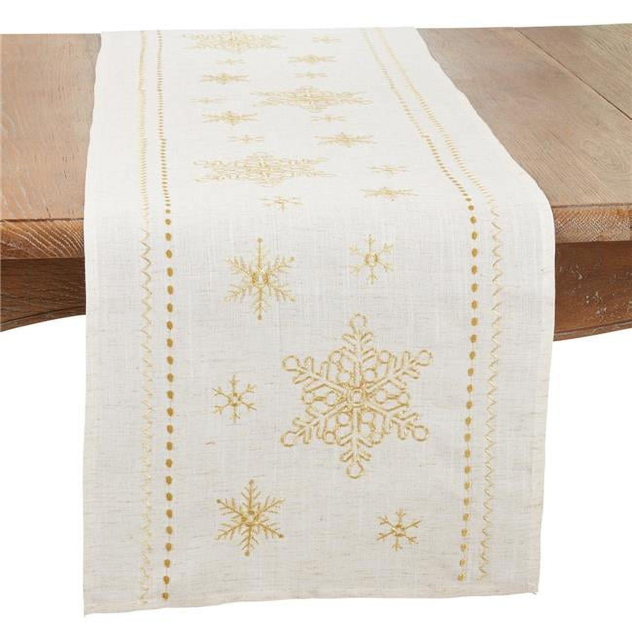 Natural Polyester Snowflake Embroidered Winter Table Runner