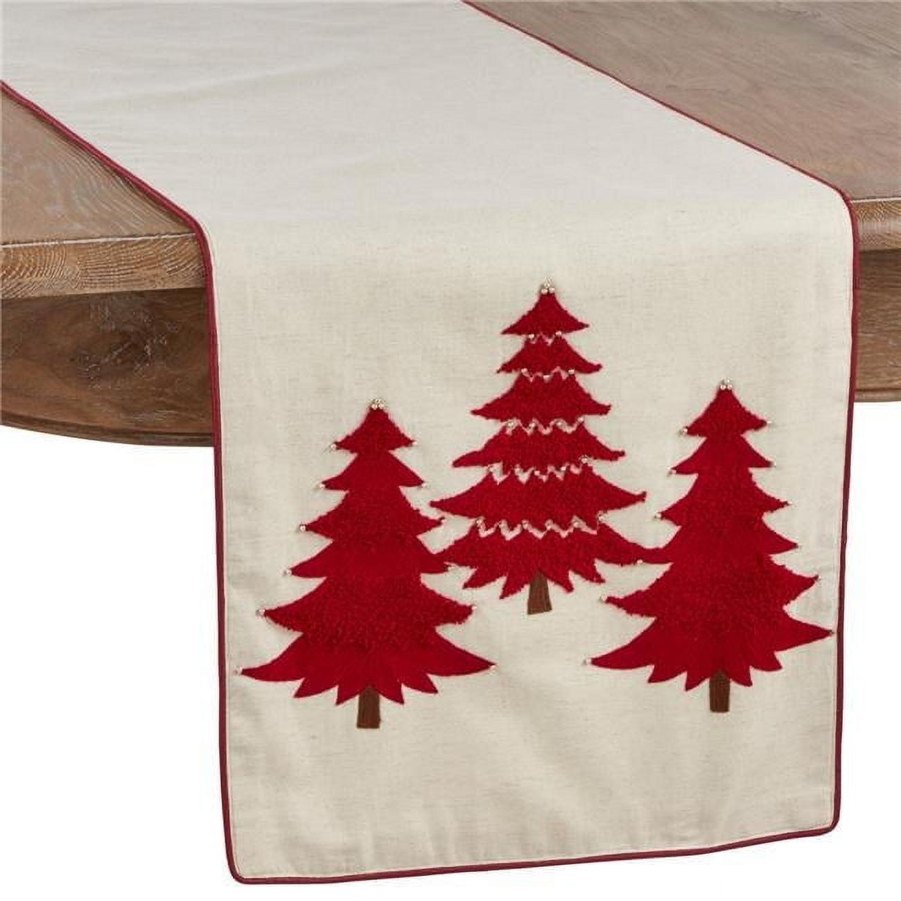 Saro Lifestyle Embroidered Christmas Tree Dining Table Runner, 16"x72", Red