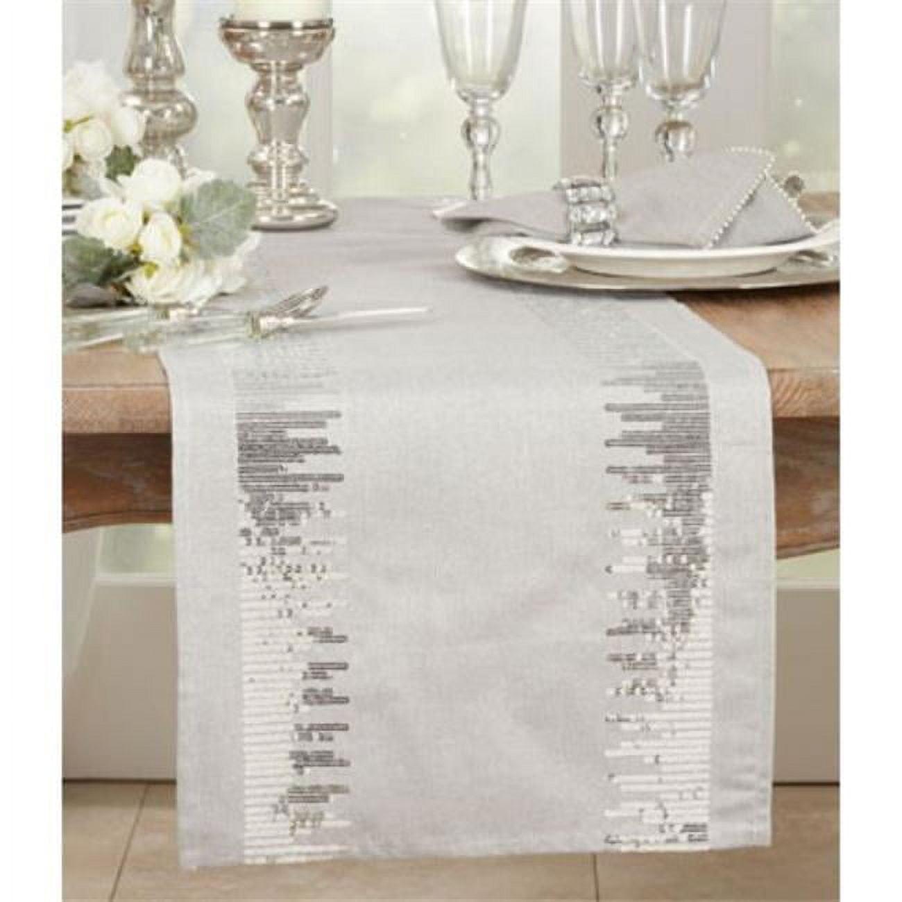 Silver Sequin Border Polyester Table Runner, 16" x 72"