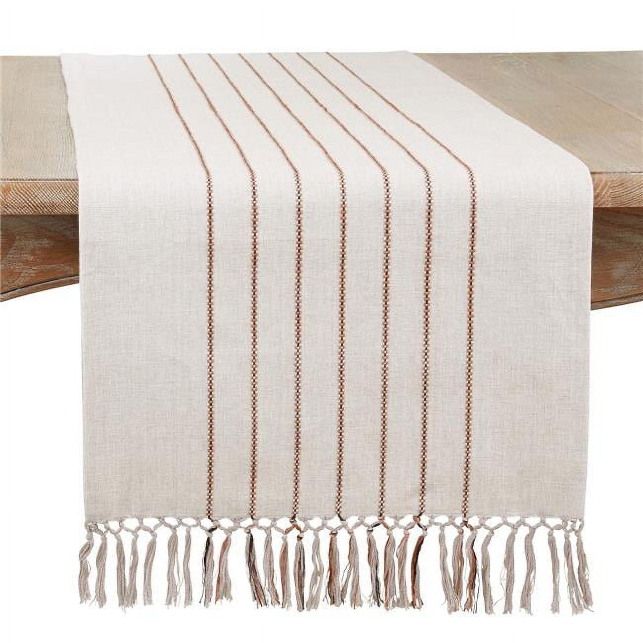 Gray Cotton Striped Dinner Table Runner with Fringes