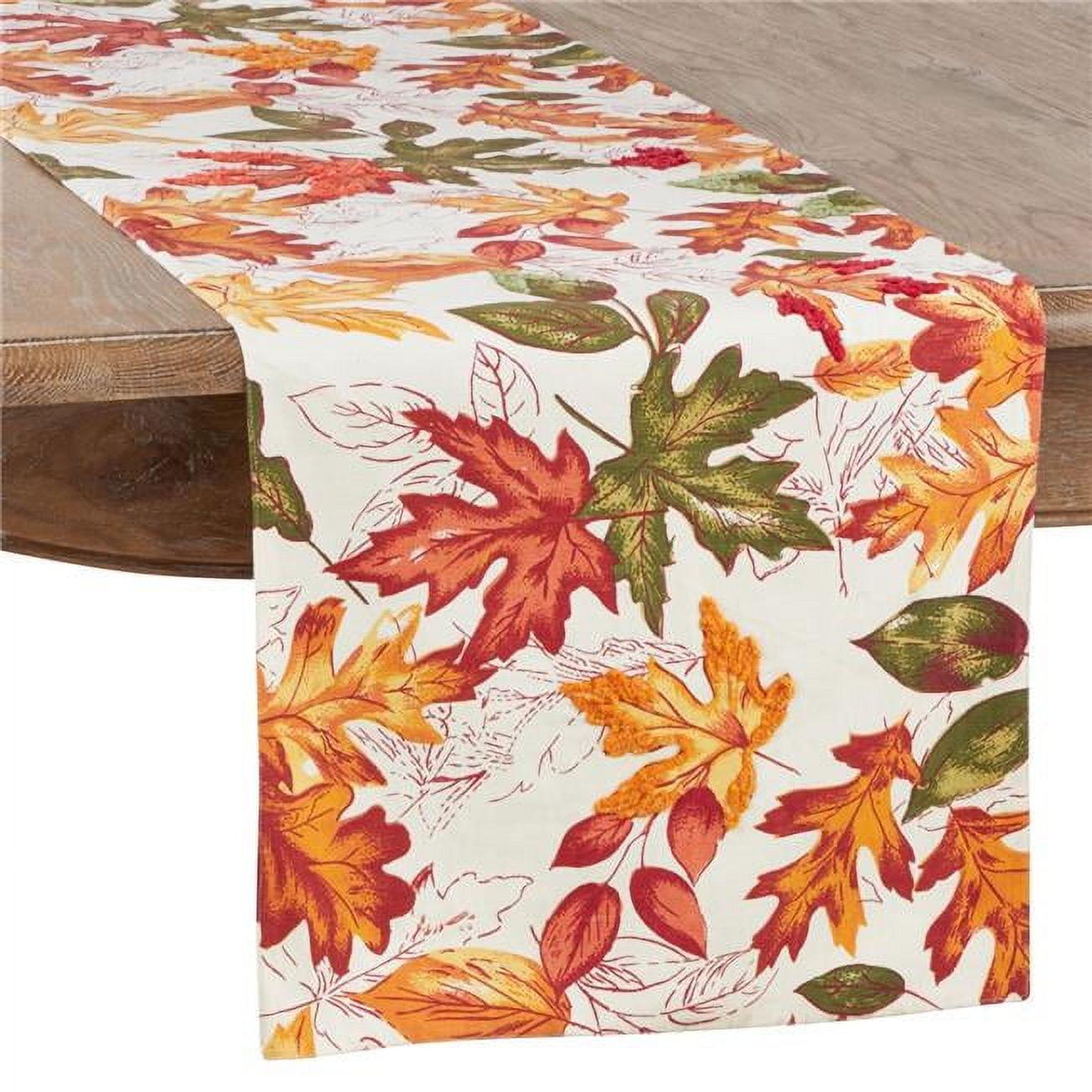 Autumn Leaves Embroidered Cotton Table Runner