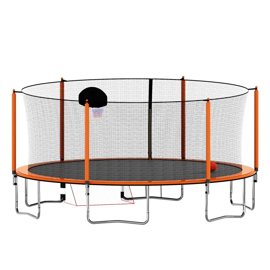 16FT Trampoline With Basketball Hoop Pump And Ladder(Inner Safety Enclosure) With Soccer Goal, Orange