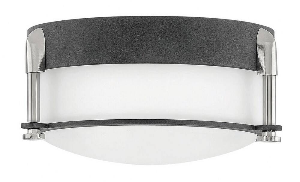 Aged Zinc Etched Opal Glass 16W LED Flush Mount Light