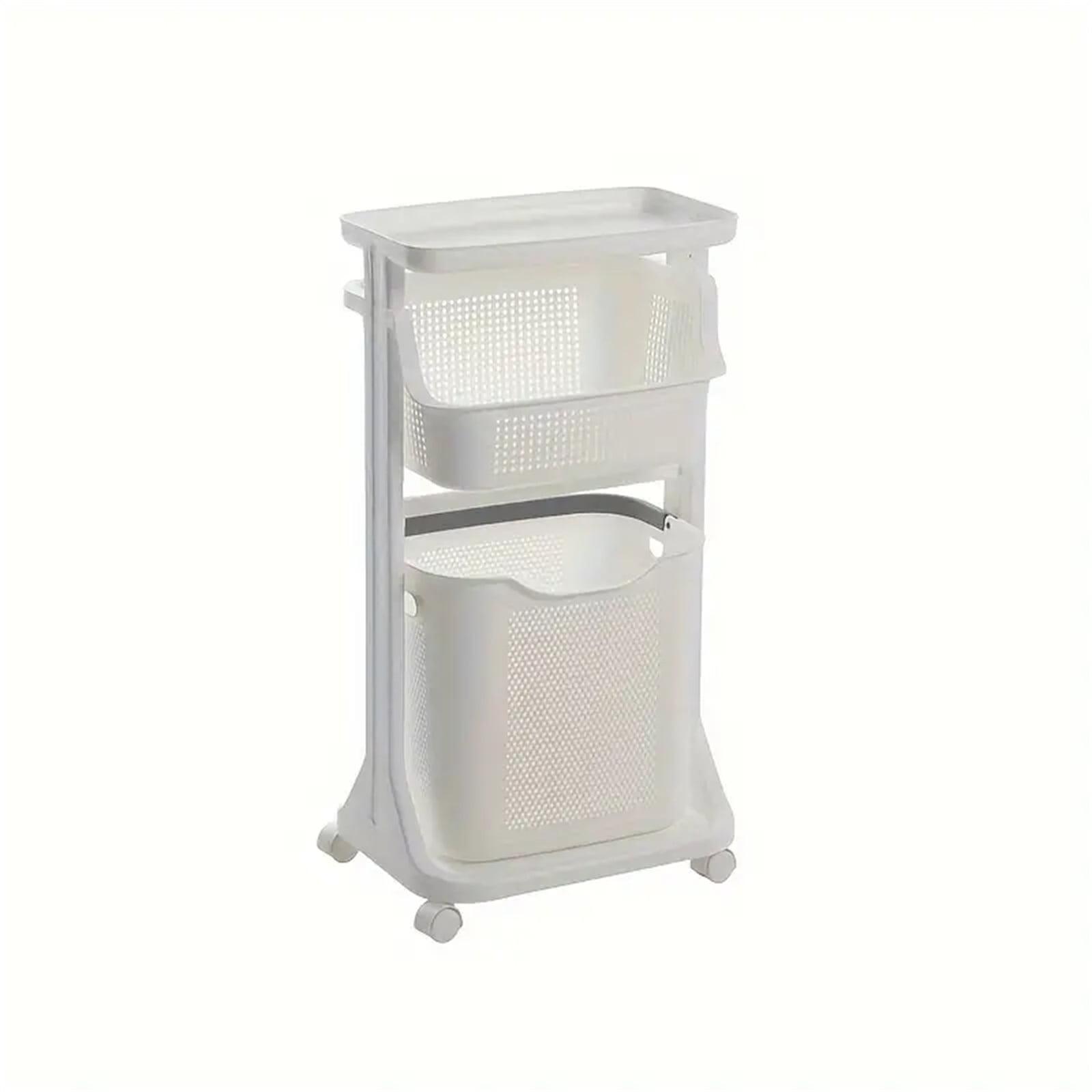 BAOKALER BAOKALER 2-Tier White Portable Rolling Laundry Basket, two Removable Baskets and Wheels