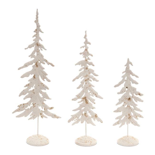 17, 22 & 29 in. Metal Tabletop Tree, White & Gold - Set of 3