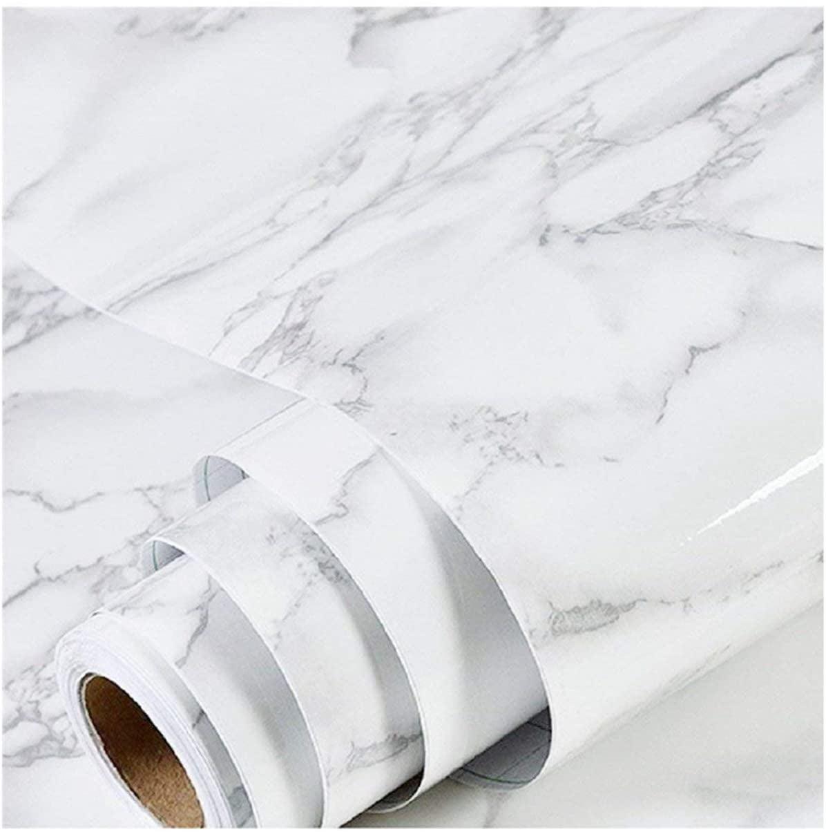 White and Gray Marble Self-Adhesive Removable Wallpaper