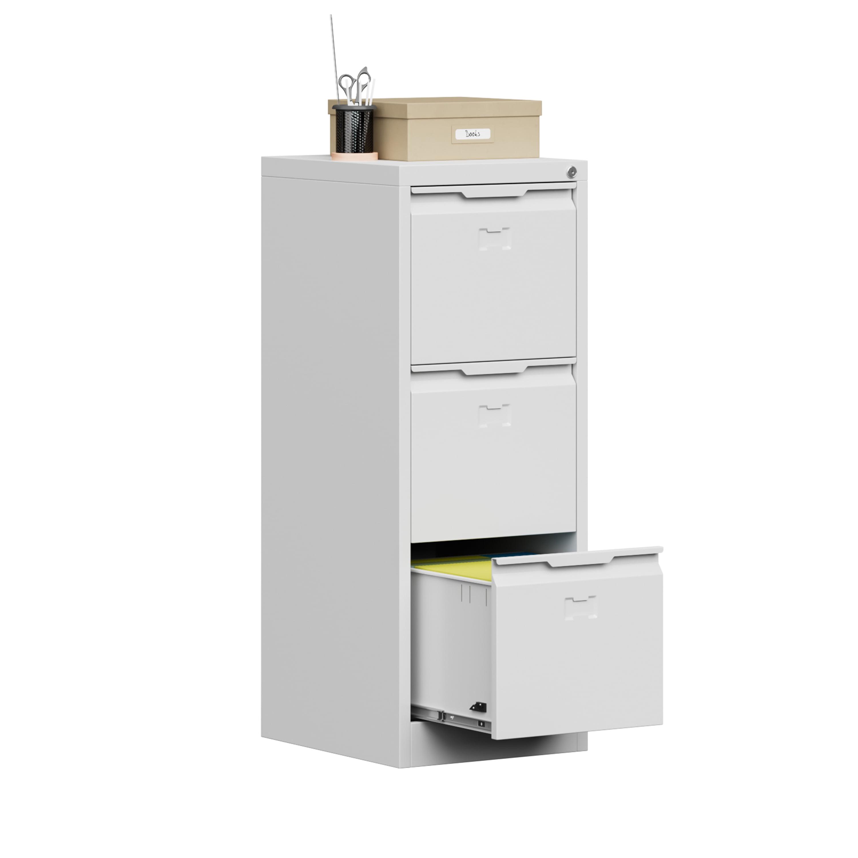 3 Drawers Vertical File Cabinets - 17.8" Deep Lockable Filing Cabinet - White Metal Storage Cabinets for Home Office to Hanging Files Letter/Legal/F4/A4 Size