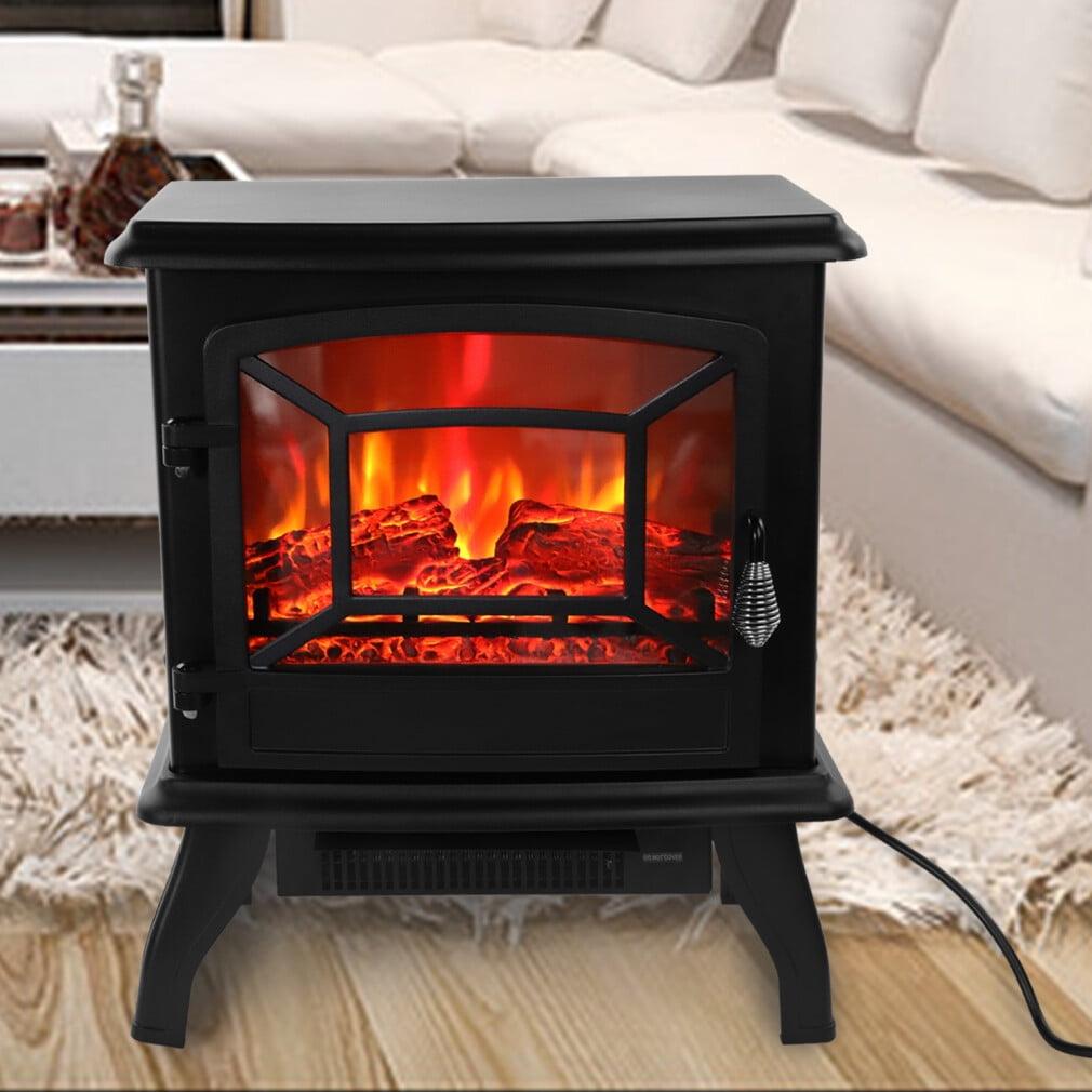 Electric Fireplace Heater, 17" Freestanding Space Heater Fireplace Stove with 3D Realistic Flame, 1400W Portable Electric Heater for Indoor Use, Thermostat, Overheating Protection - Black