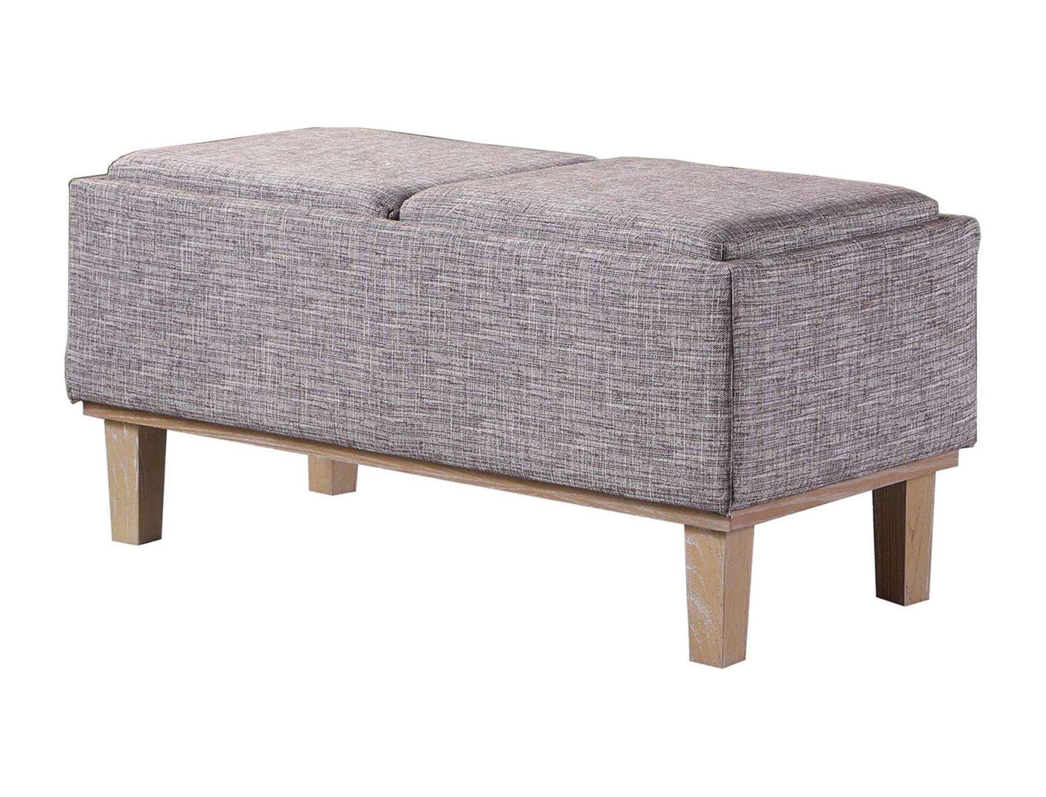 17-Inch Mid-Century Modern Grey Linen Flip-Top Storage Bench