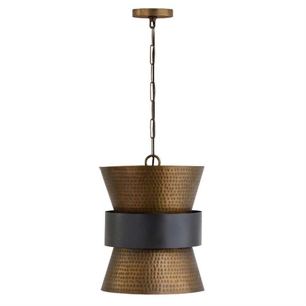 Patinaed Brass and Dark Zinc Hourglass Pendant Light