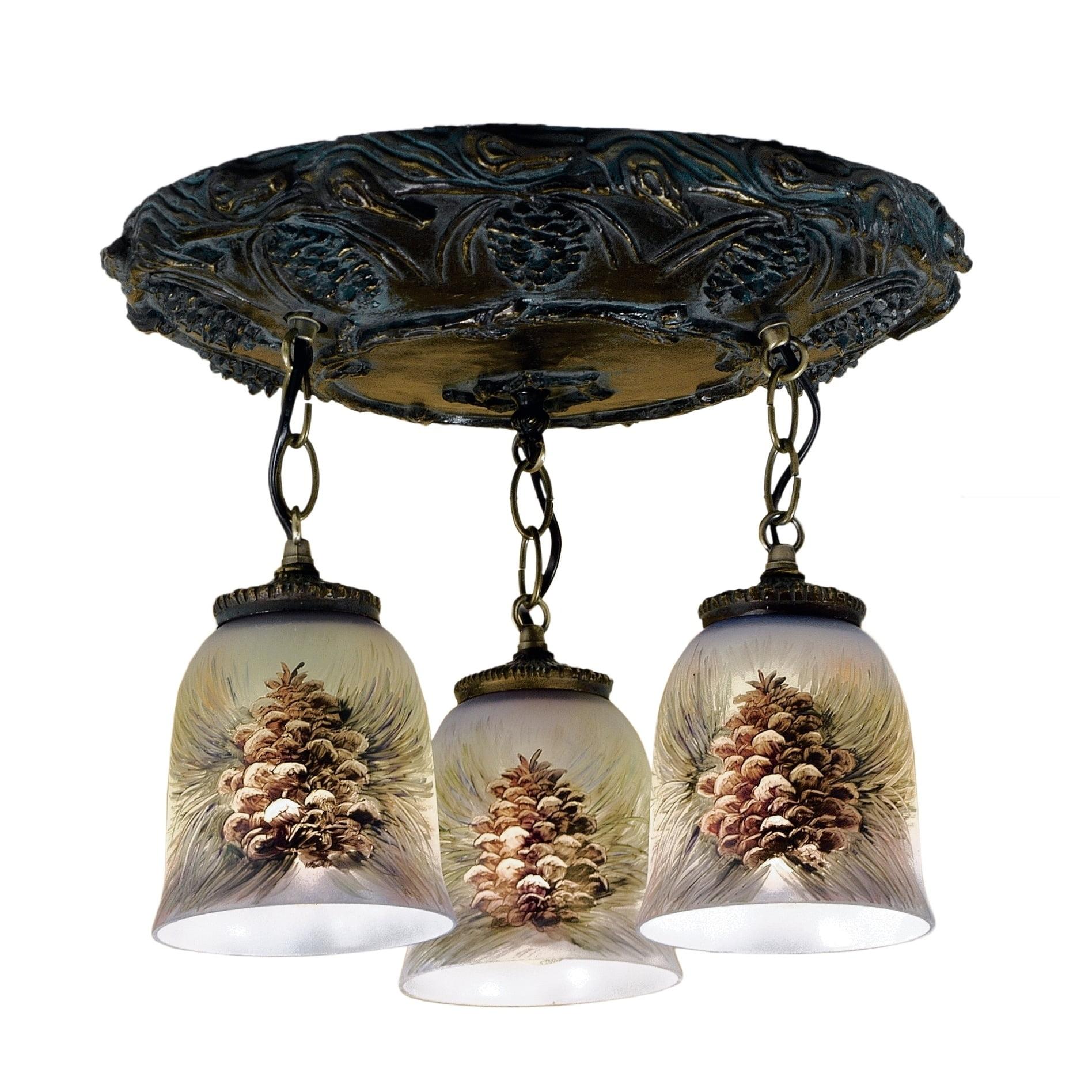 Golden Pine 17'' Hand-Painted Pinecone Glass Ceiling Pendant