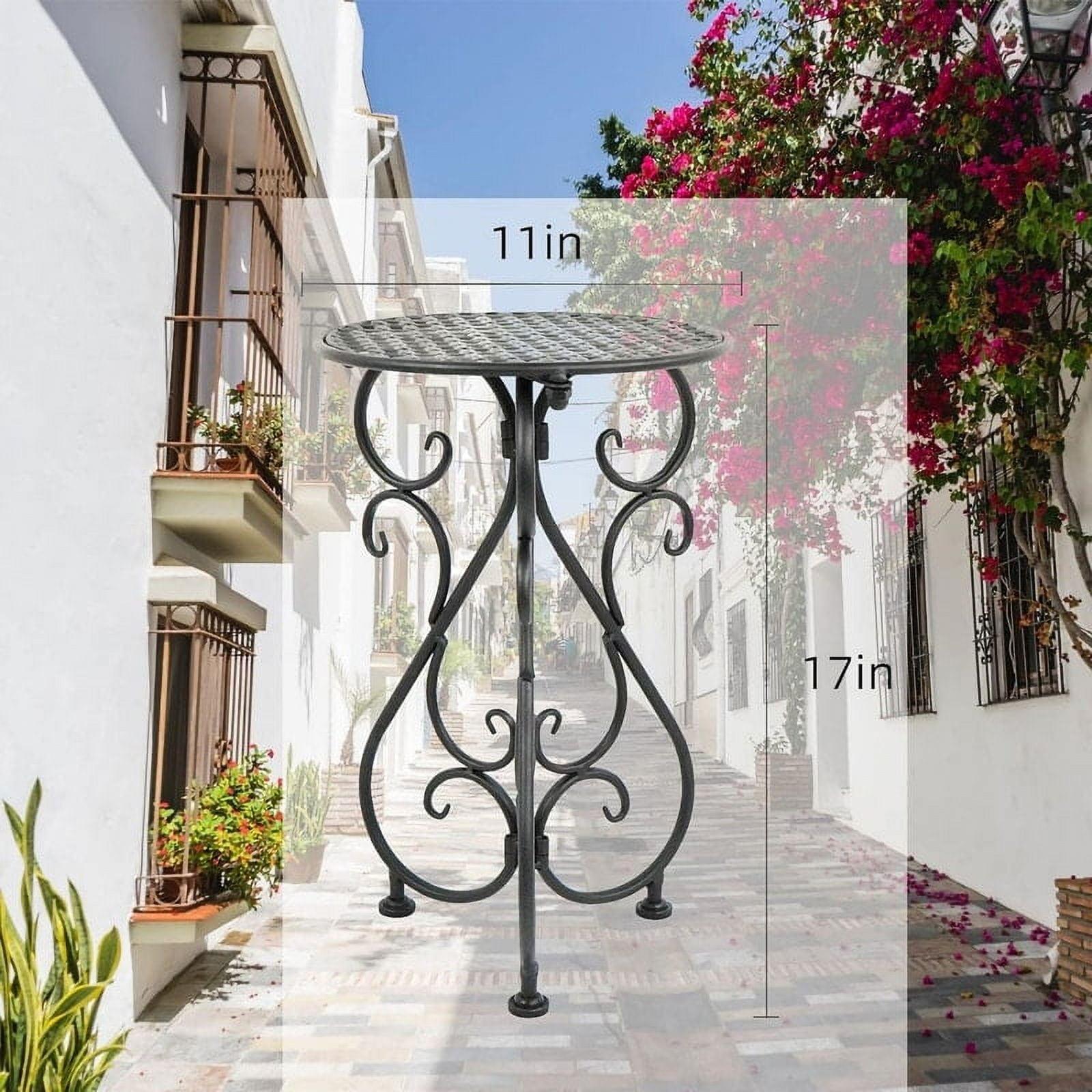 17'' Tall Black Cast Iron Plant Stand with Scroll Design