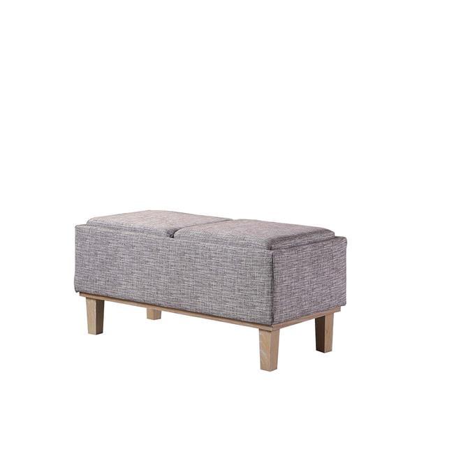 17-Inch Mid-Century Modern Grey Linen Flip-Top Storage Bench