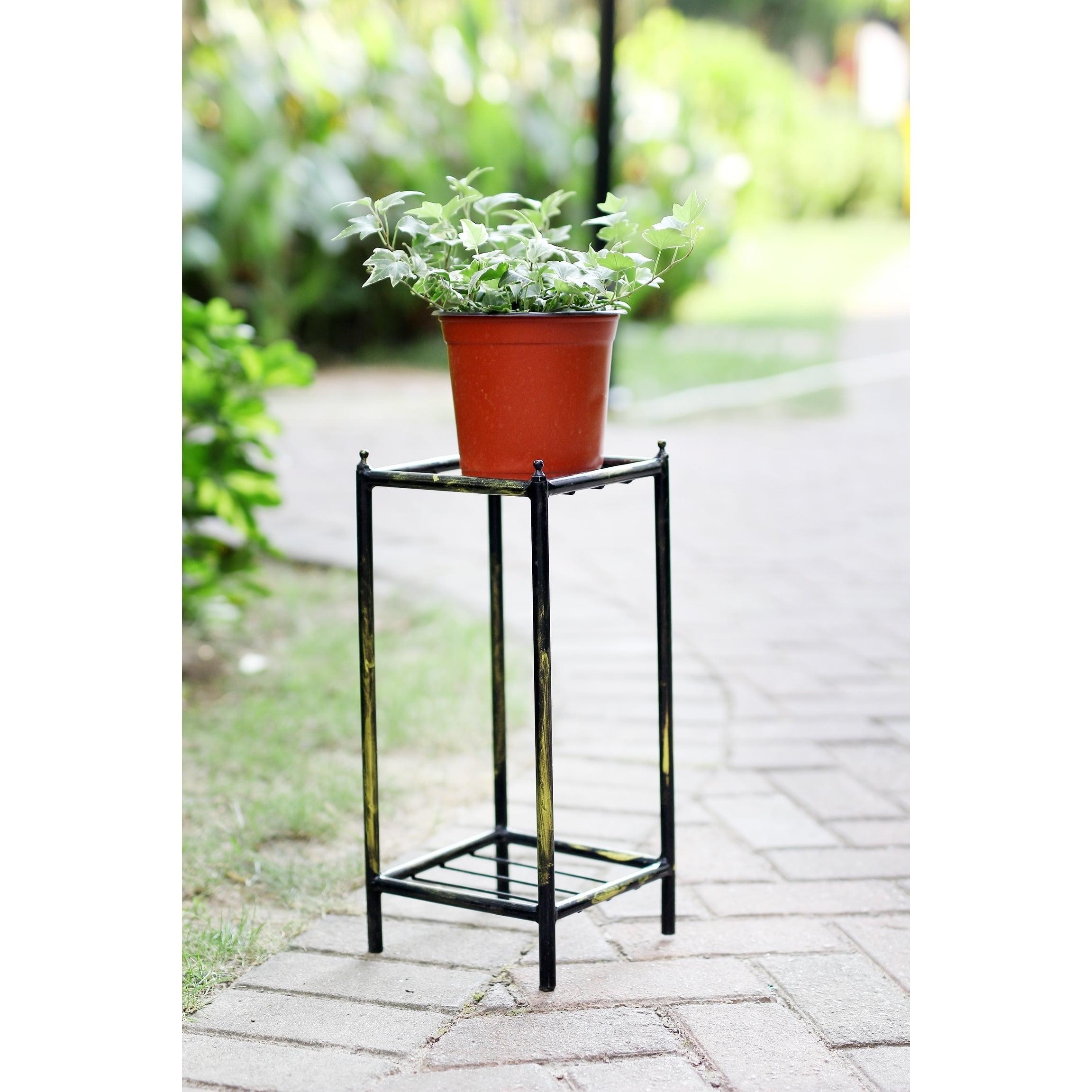 HEIMAO Stone Slab 2 Tier Small Square Cast Metal Plant Stand
