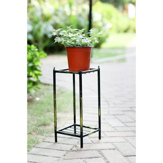 HEIMAO Stone Slab 2 Tier Small Square Cast Metal Plant Stand