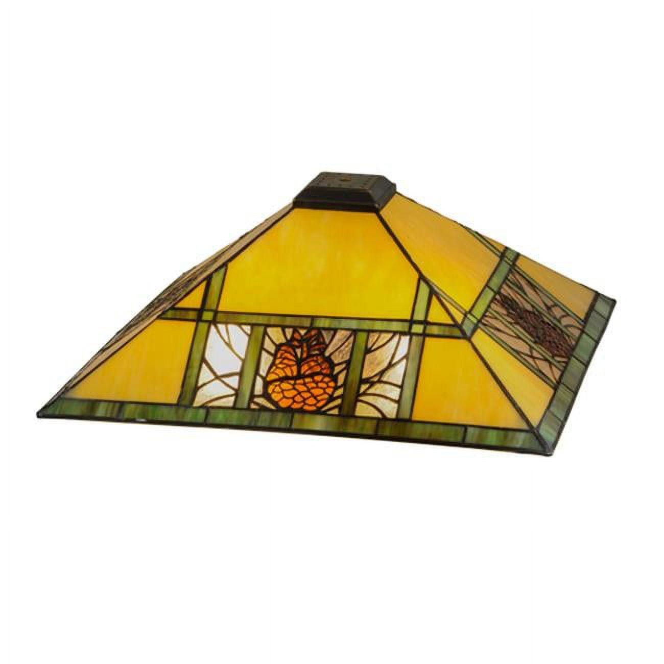 Meyda  17 in. Square Pinecone Ridge Shade - Beige Amber Zasdy 59 - Rustic Mission Lodge Arts & Crafts Art Glass Stickley