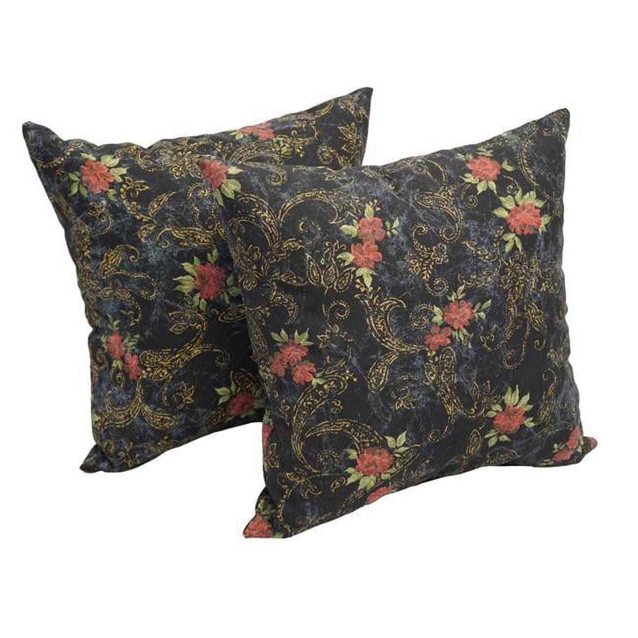 Midnight Rosebud Jacquard 17-inch Throw Pillows with Inserts, Set of 2