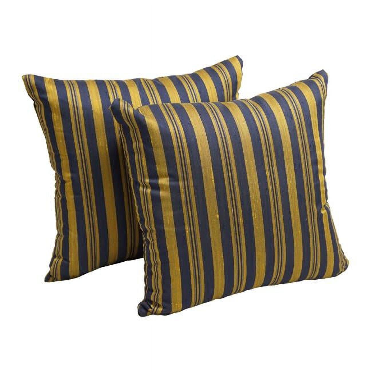 17-inch Blue and Yellow Striped Tapestry Throw Pillows Set