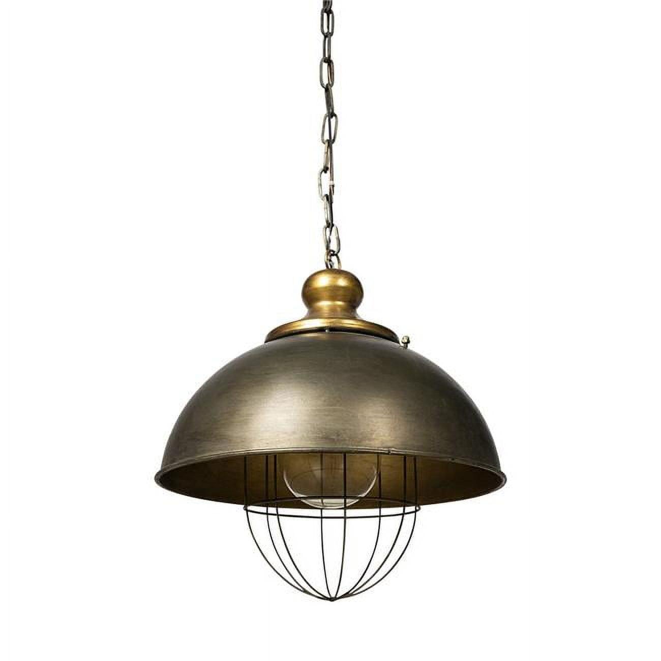 Rustic Gold Farmhouse 17" Dome Pendant Light with Metal Cage