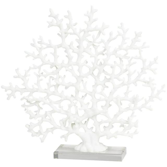 17" x 16" White Resin Coral Sculpture with Clear Resin Base, by DecMode