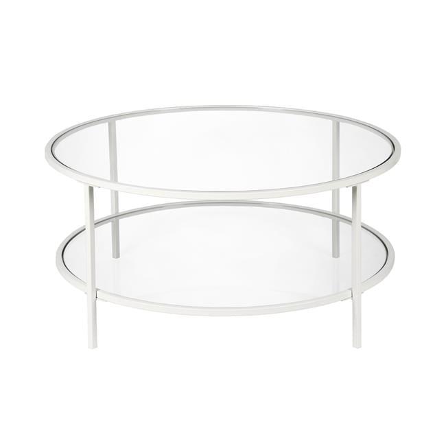 White Round Glass Coffee Table with Shelf