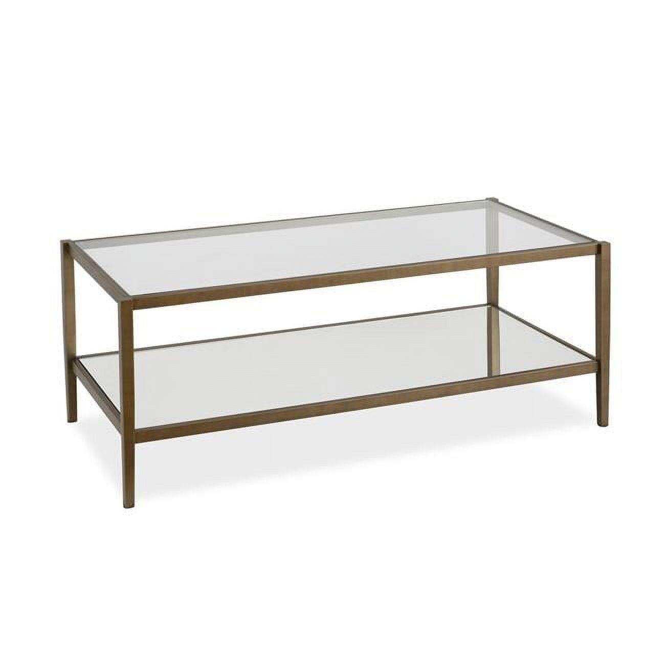 Modern Rectangle Coffee Table in Brass and Gold with Mirrored Shelf - Henn&Hart