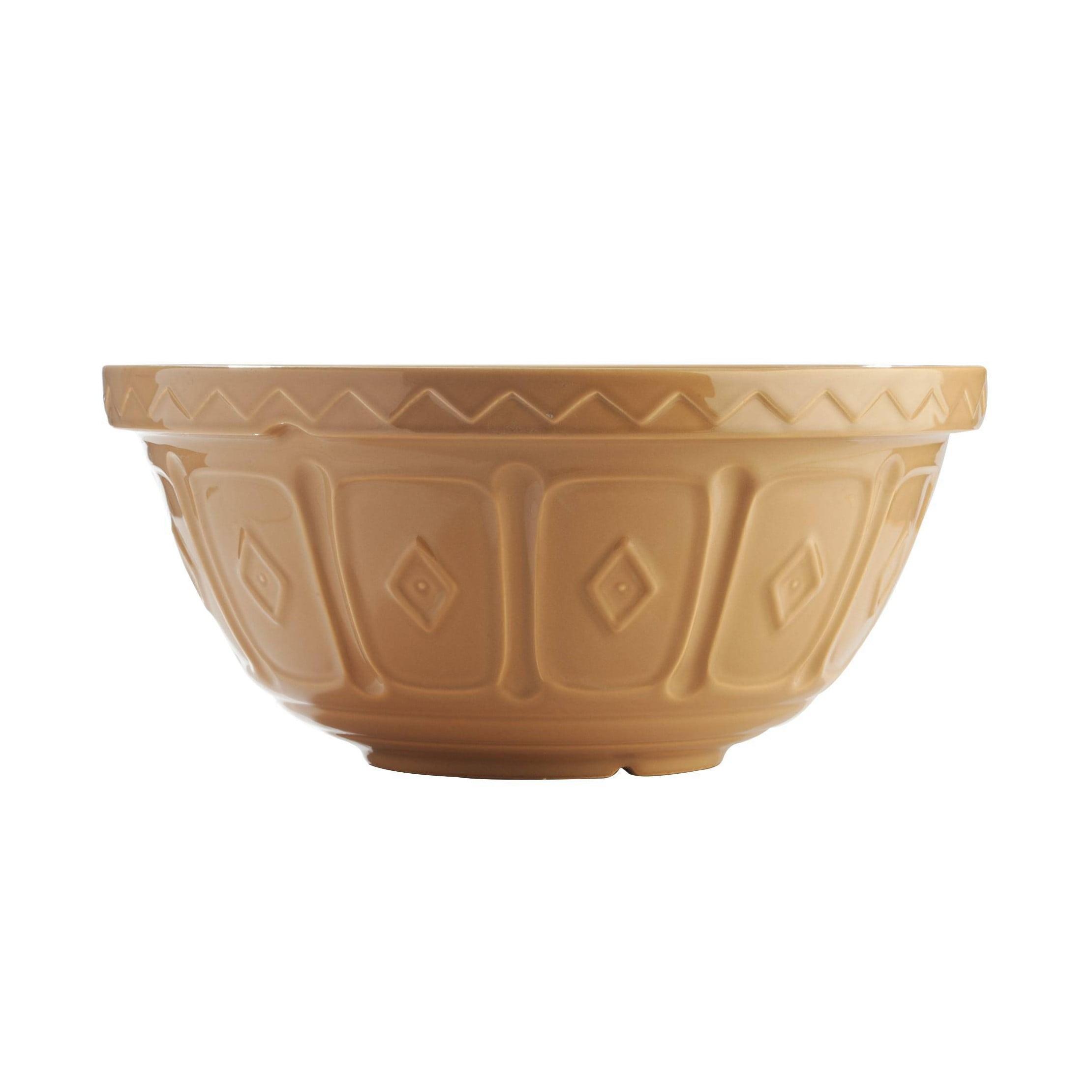 Textured Geometric Brown Ceramic Mixing Bowl