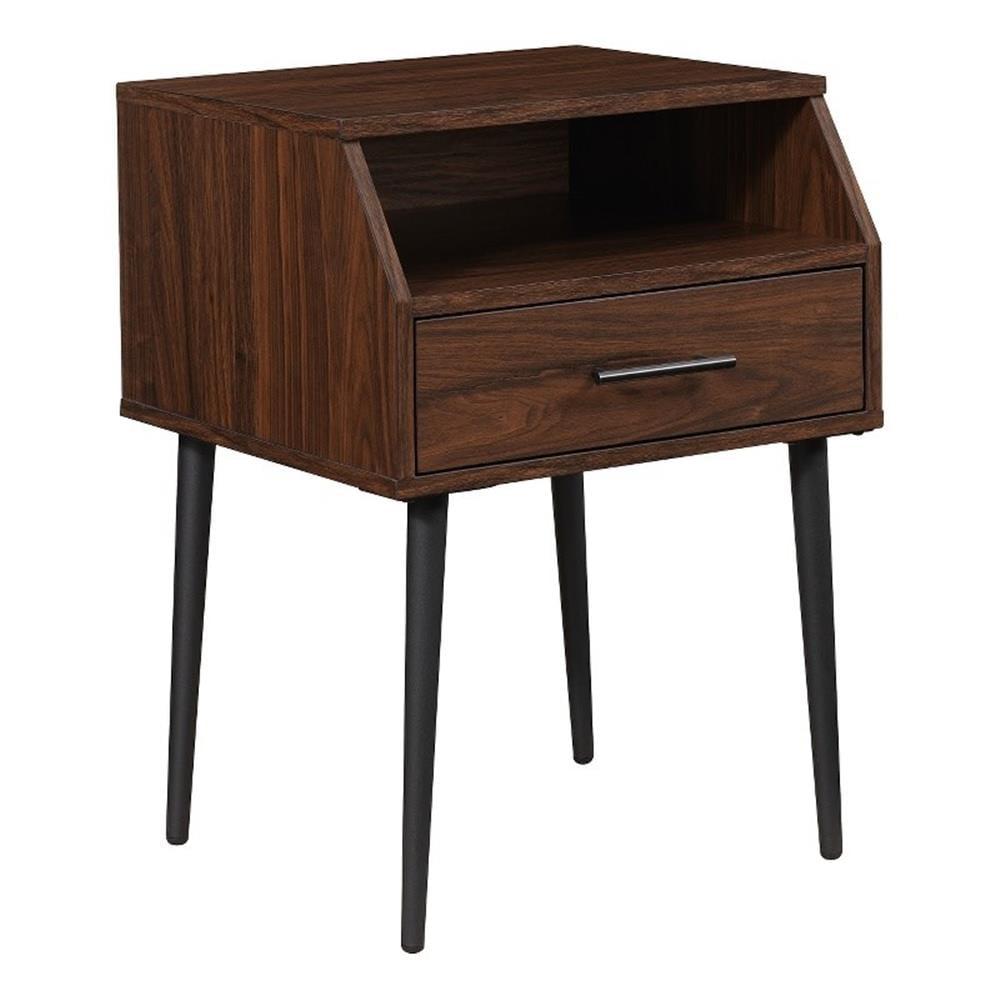 18" 1-Drawer Contemporary Wood Side Table with Storage - Dark Walnut / Black