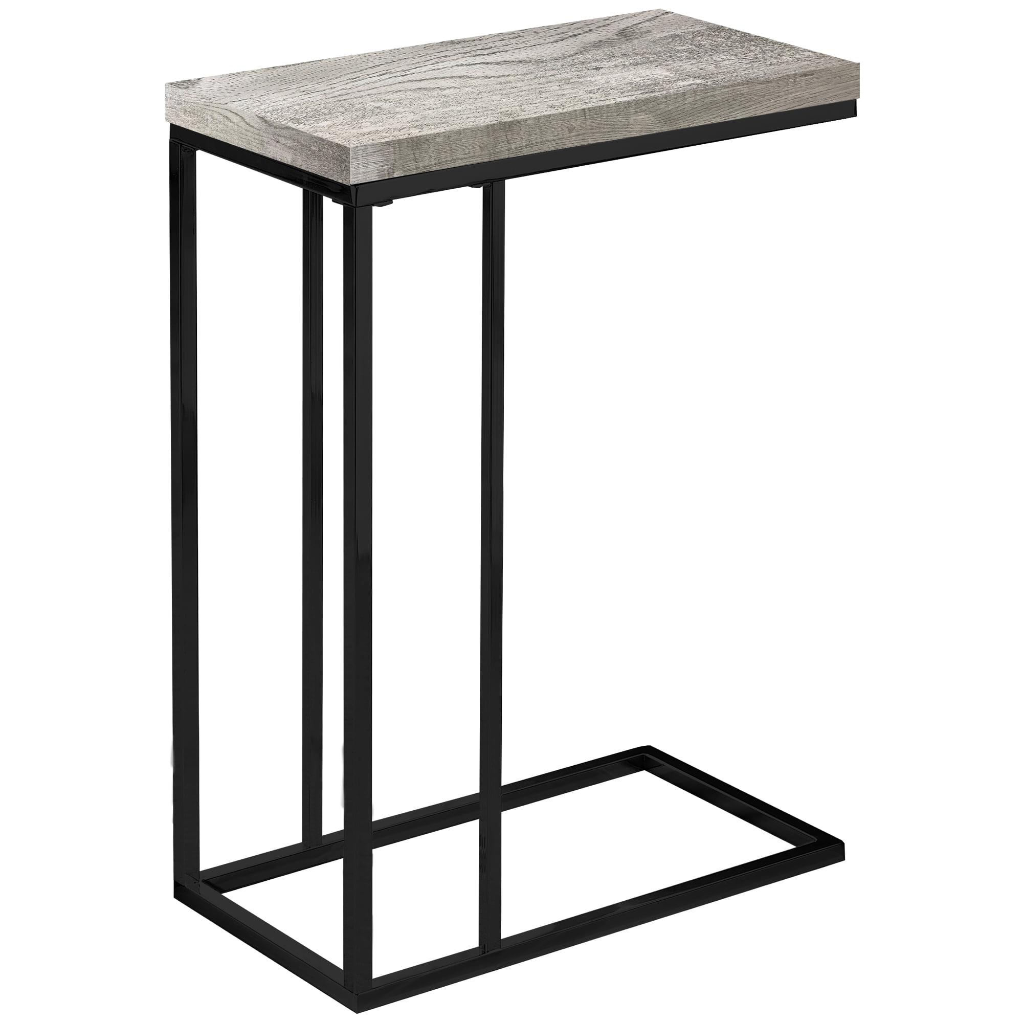 Monarch Specialties Accent Table, C-shaped, End, Side, Snack, Living Room, Bedroom, Grey Laminate, Black Metal, Contemporary, Modern