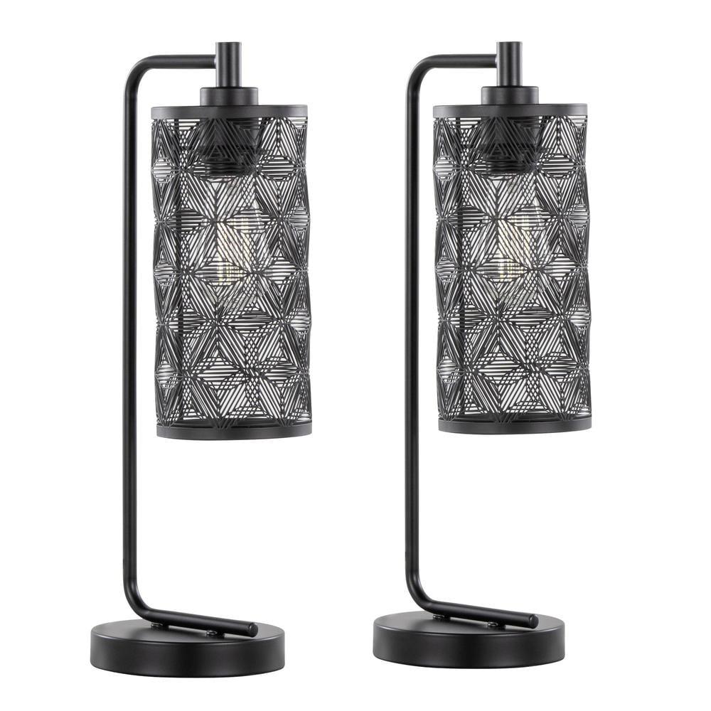 LumiSource (Set of 2) Gwen 18" Contemporary Metal Task Lamps Matte Black Metal from Grandview Gallery: UL Listed, Drum Shade, No Bulbs Included
