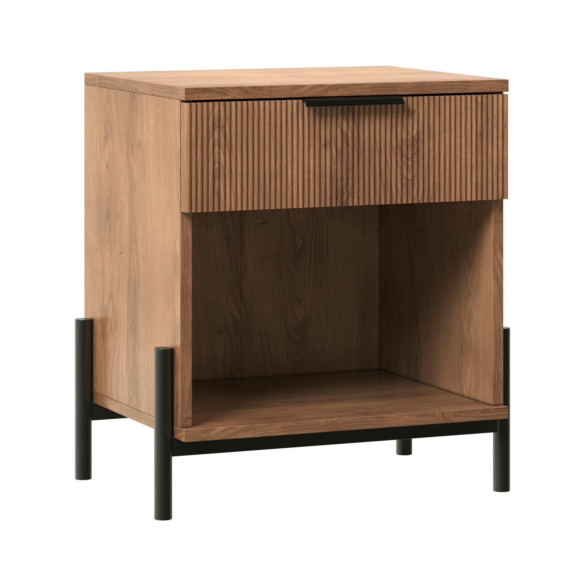 Saracina Home Modern Fluted 1 Drawer Side Table Coastal Oak/Black