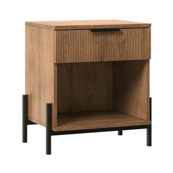 Saracina Home Modern Fluted 1 Drawer Side Table Coastal Oak/Black
