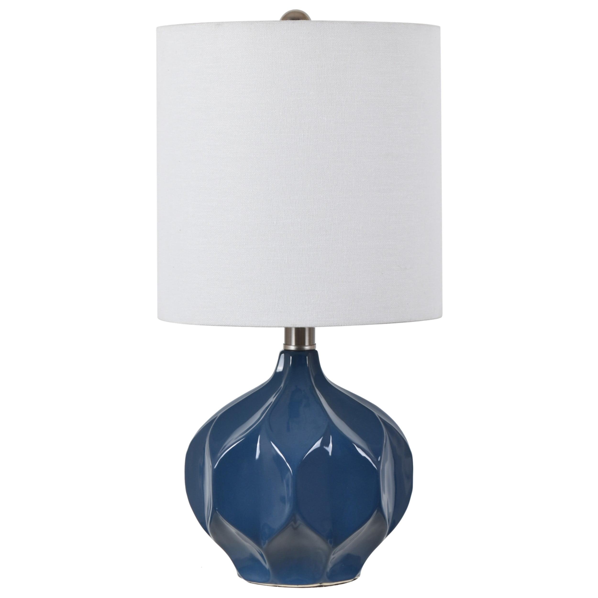 18.5" Blue Ceramic Table Lamp with White Shade