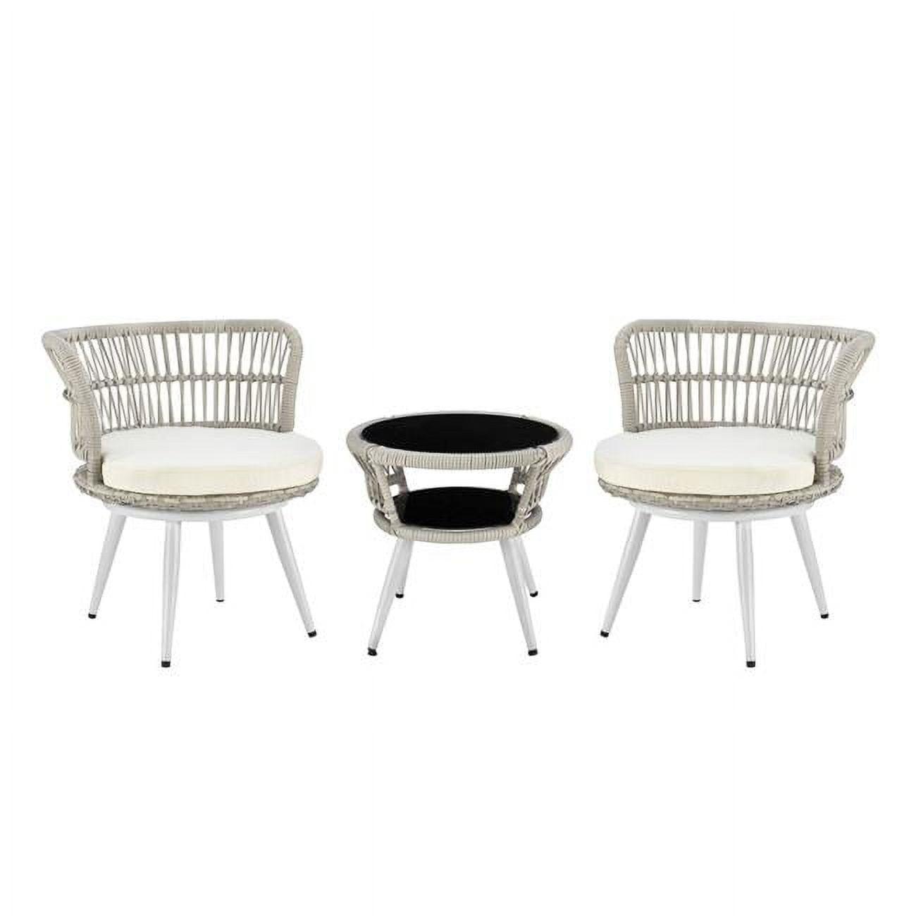 Monaco Cream Rope Wicker 3-Piece Patio Conversation Set