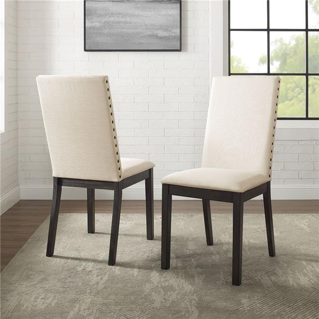 Beige Linen Upholstered Parsons Side Chair Set with Wood Frame